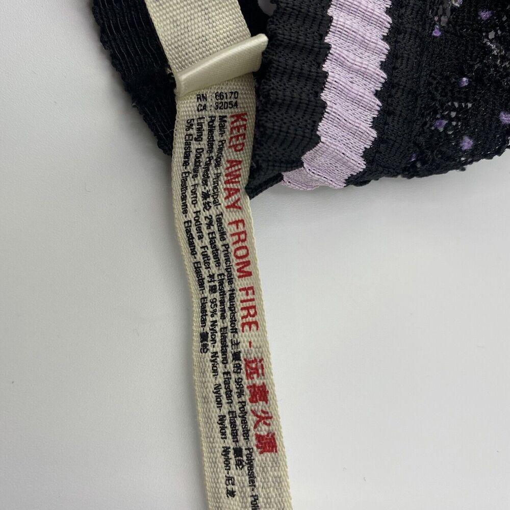 Free People Bralette Polka Dot Lace Striped Band Black Purple Size Small - Picture 5 of 8